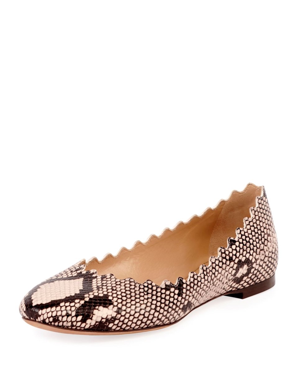 Lauren Scalloped Snake-Print Ballet Flats